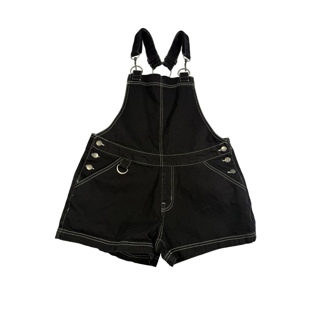 HT Denim Black Shortalls White Contrast Stitch Overalls Size L 14703529